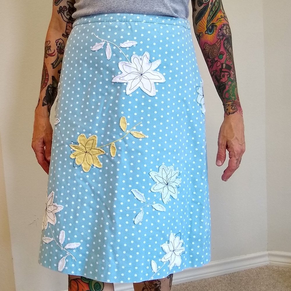 Boden polka dot floral applique skirt